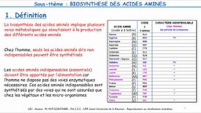 PACES_UE1-C6 Biochimie structurale et métabolique - Biosynthèse des acides aminés
